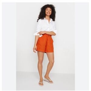 VTG I.B. Diffusion 100% Silk Pleated High Waisted Wide Leg Shorts Women 6 Orange